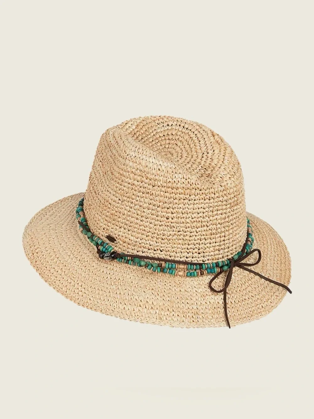 KOORINGAL 100% Raffia Sun Hat w/ Turquoise & Brown Bead 57 CM Bora Bora Safari